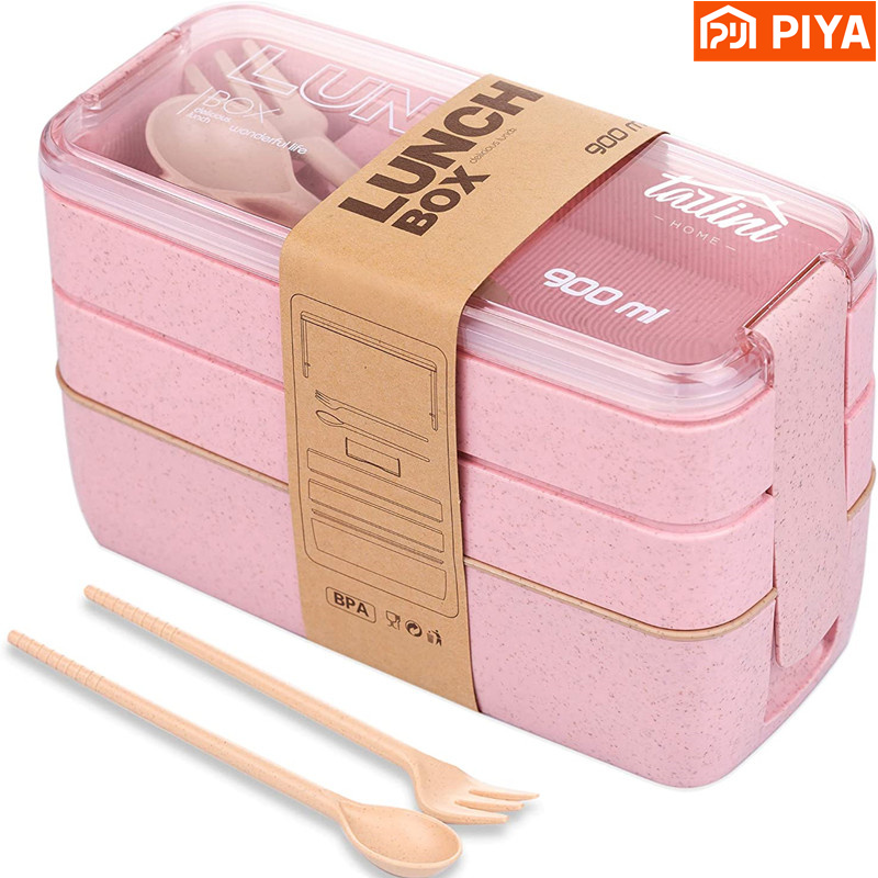 Meal Prep Kits - 3-In-1 Compartment Wheat Straw Bento Box