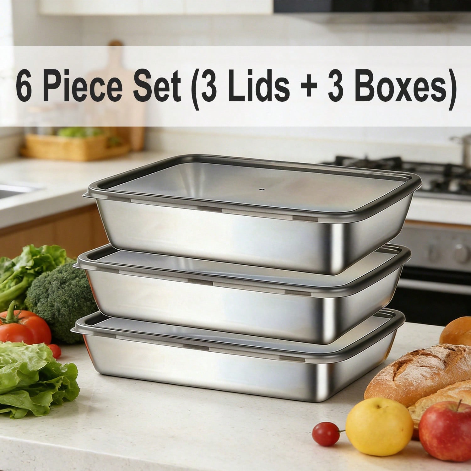 6pcs(3 Boxes+ 3 Lids) Stainles - Meal Prep Easy recension och pris